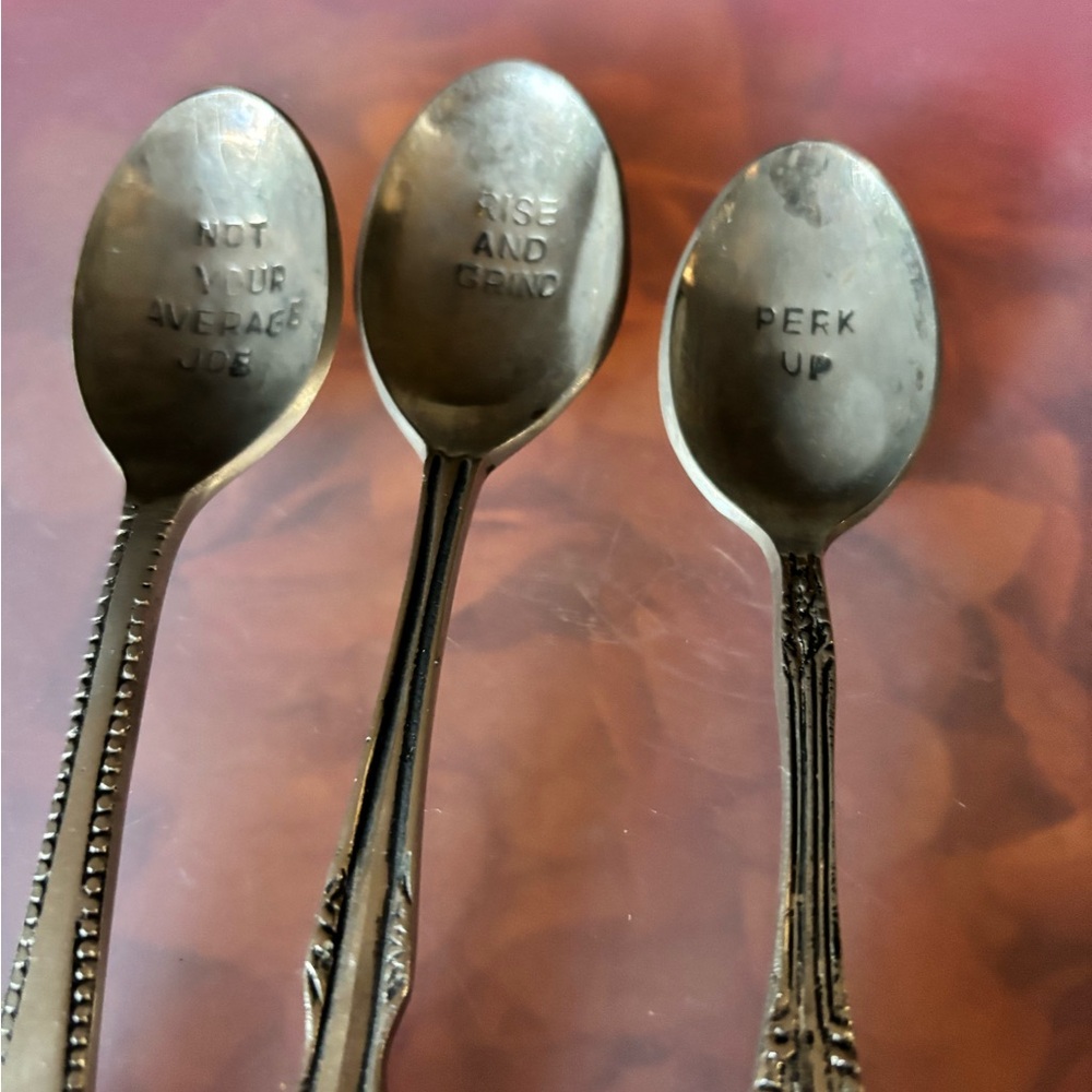 3 Rustic Embossed Vintage Spoons